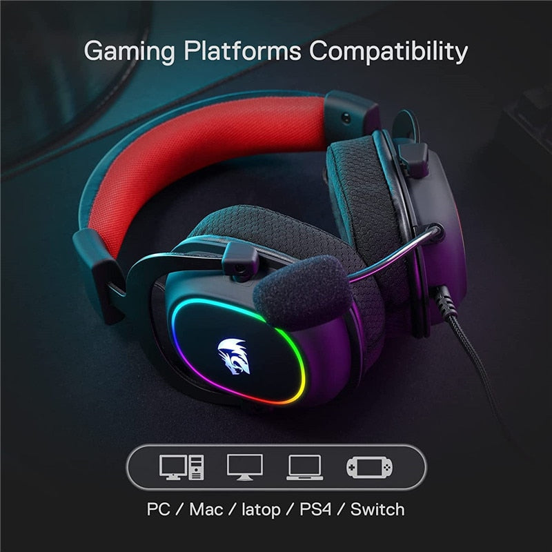 Redragon H510 Zeus X Wired Gaming Headset RGB Lighting 7.1 Surround Sound Multi Platforms Headphone Works For PC PS4